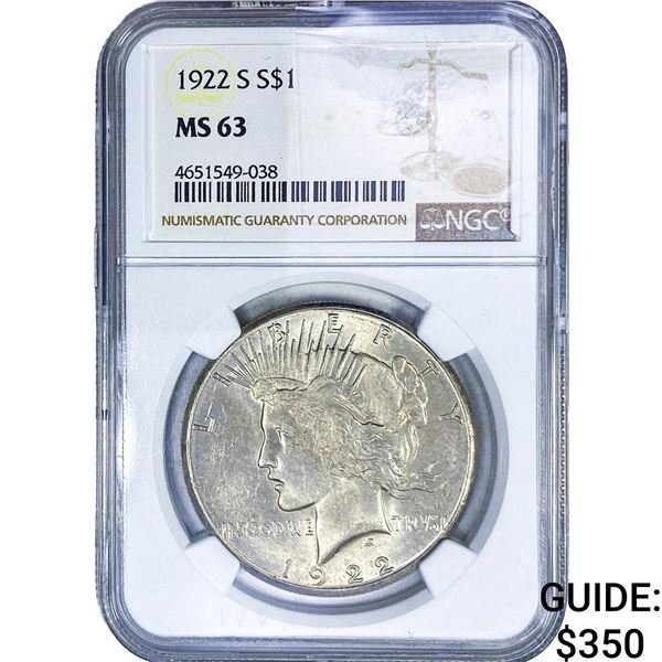 1922-S Silver Peace Dollar NGC MS63