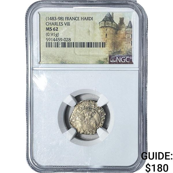1483-98 France Charles VIII Silver Hardi NGC MS62