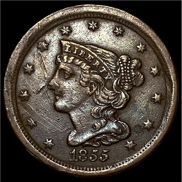1855 Slanted 5's Braided Hair Half Cent UNCIRCULATED