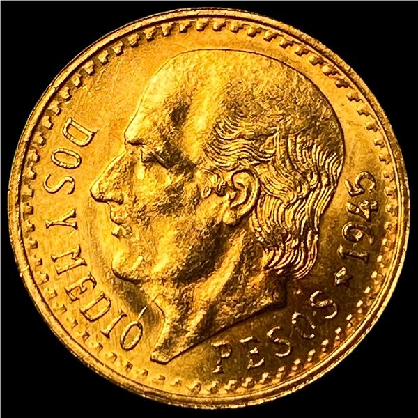 1945 Mexico Gold 2 1/2 Pesos GEM BU