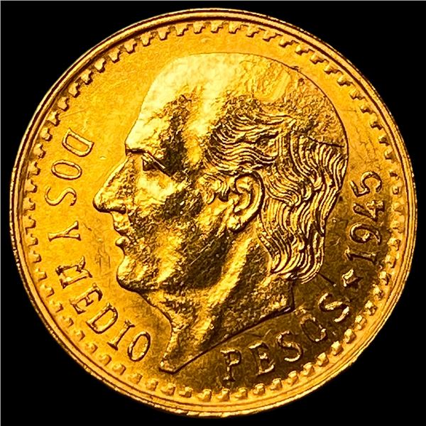 1945 Mexico Gold 2 1/2 Pesos GEM BU