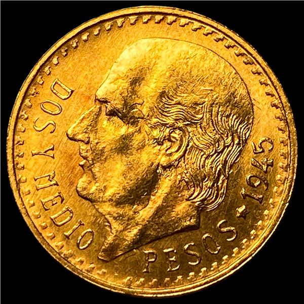 Gold 2.5 Pesos 1945 Mexico GEM BU