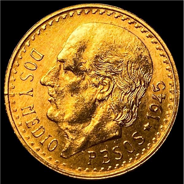 1945 Mexico Gold 2 1/2 Pesos GEM BU