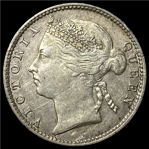 1891 Straits Settlements Silver 10 Cents  CHOICE AU