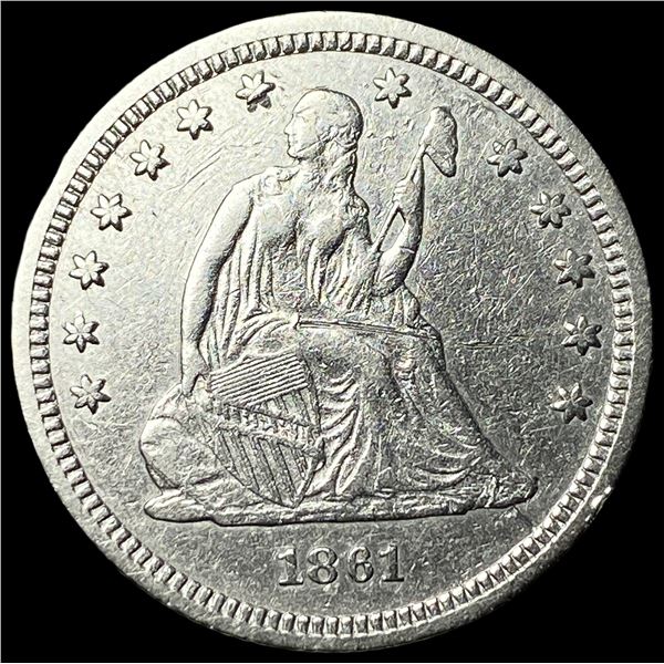 1861 Silver Seated Liberty Quarter CHOICE AU