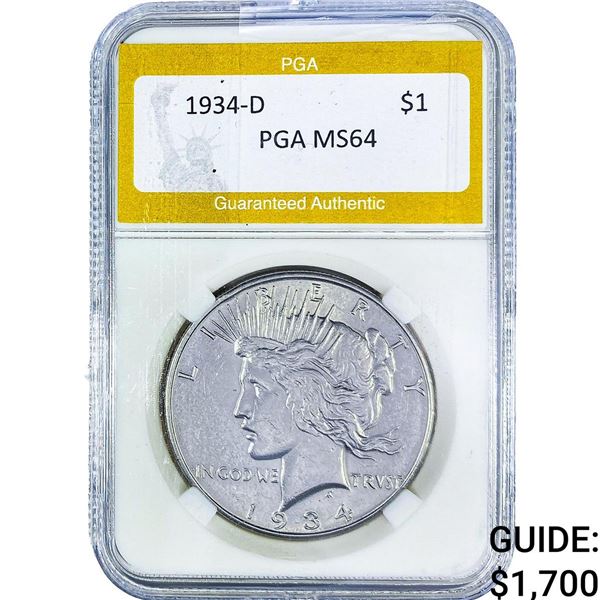 1934-D Silver Peace Dollar PGA MS64