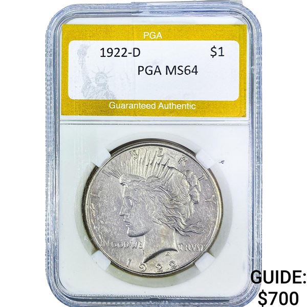 1922-D Silver Peace Dollar PGA MS64