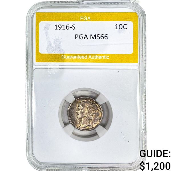 1916-S Mercury Silver Dime PGA MS66