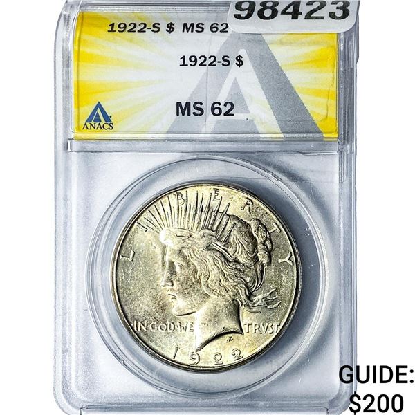 1922-S Silver Peace Dollar ANACS MS62