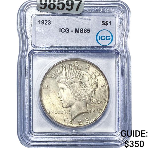 1923 Silver Peace Dollar ICG MS65