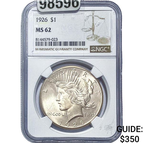 1926 Silver Peace Dollar NGC MS62