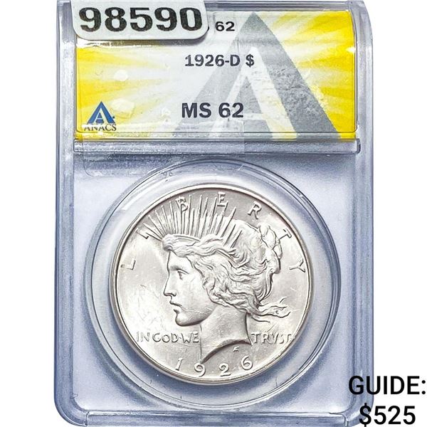 1926-D Silver Peace Dollar ANACS MS62