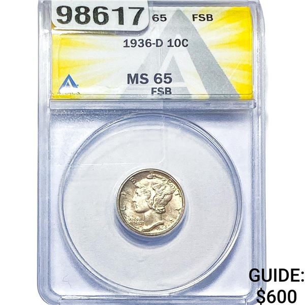 1936-D Mercury Silver Dime ANACS MS65 FSB