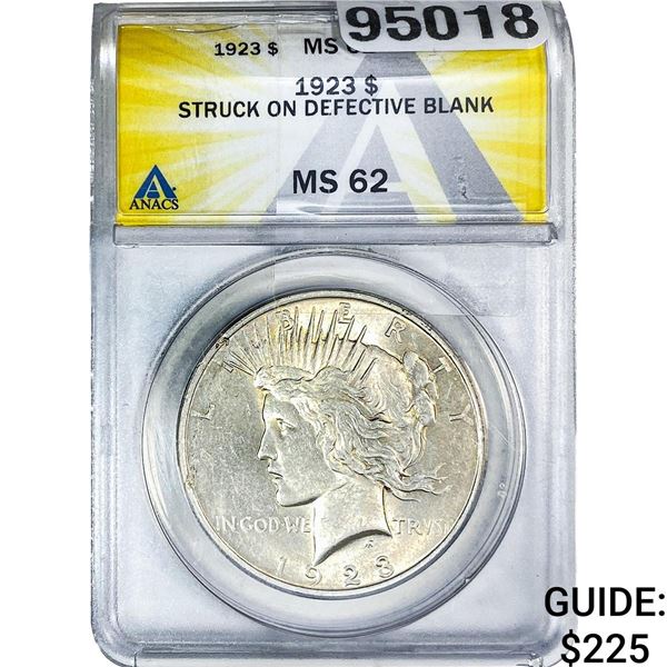 1923 Silver Peace Dollar ANACS MS62 Defective
