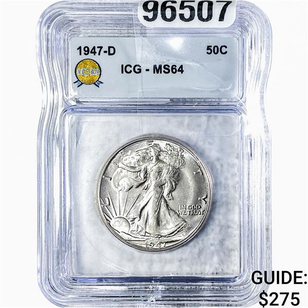 1947-D Walking Liberty Half Dollar ICG MS64