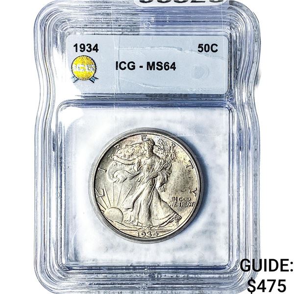 1934 Walking Liberty Half Dollar ICG MS64
