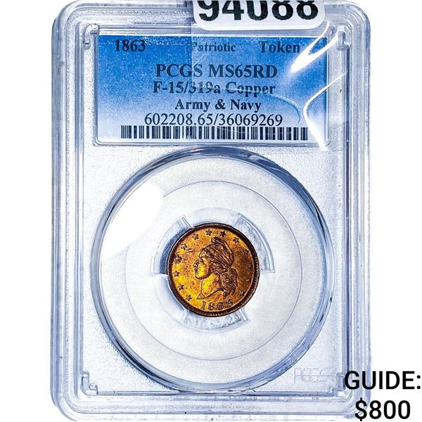 1863 Patriotic Army&Navy Copper Token PCGS MS65 RD