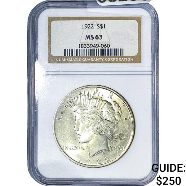 1922 Silver Peace Dollar NGC MS63