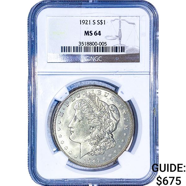 1921-S Morgan Silver Dollar NGC MS64