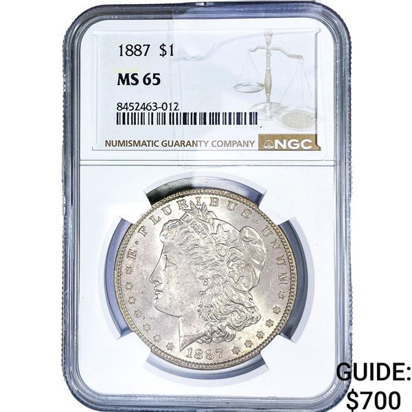 1887 Morgan Silver Dollar NGC MS65