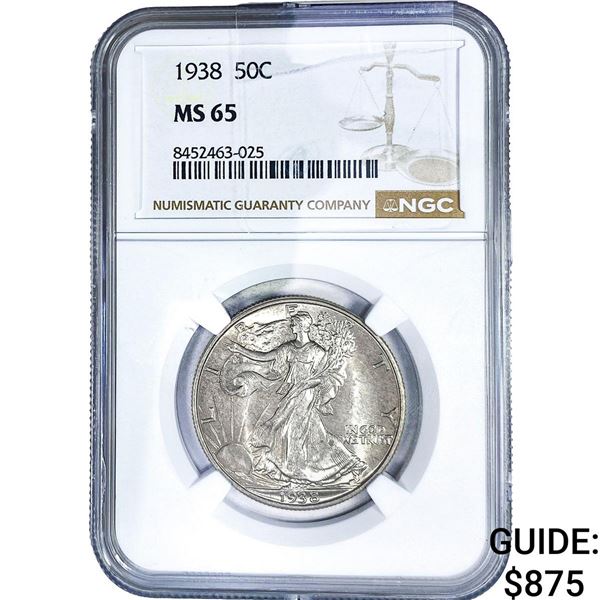 1938 Walking Liberty Half Dollar NGC MS65