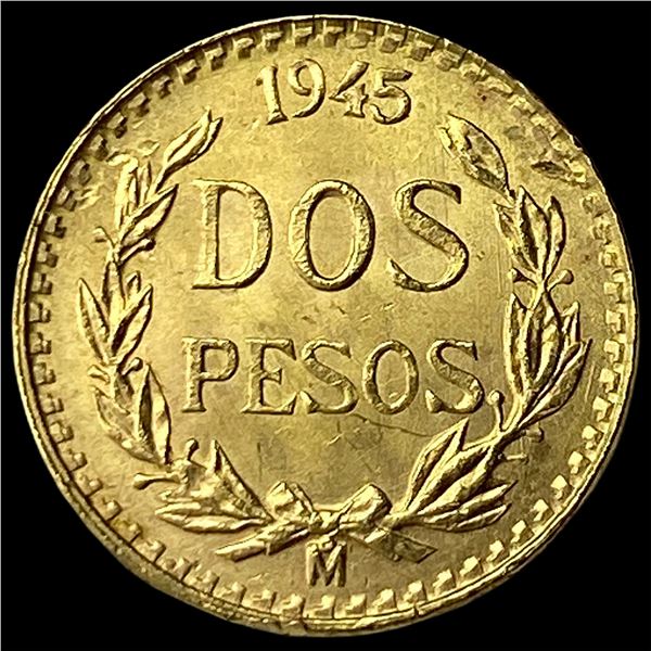 1945 Mexico Gold 2 Pesos GEM BU