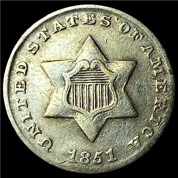 1851 Silver Three-Cent Piece CLOSELY  UNCIRCULATED