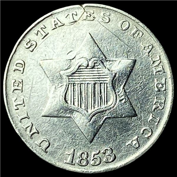 1853 Silver Three-Cent Piece CHOICE AU