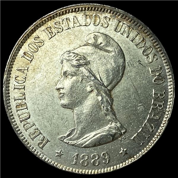1889 Brazil Silver 500 RÃƒÂ©is CHOICE BU