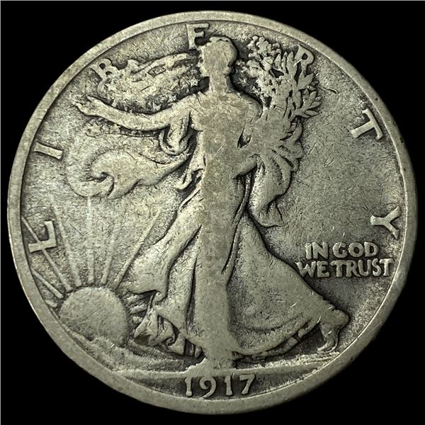 1917-S Reverse Silver Walking Liberty Half Dollar LIGHTLY CIRCULATED