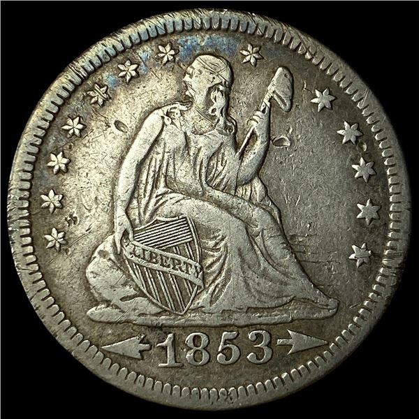 1853-O Arrows/Rays Seated Liberty Quarter  NEARLY UNCIRCULATED