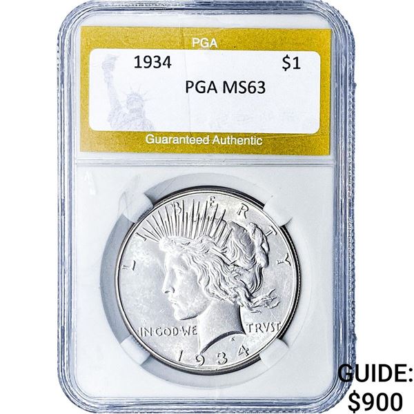 1934 Silver Peace Dollar PGA MS63