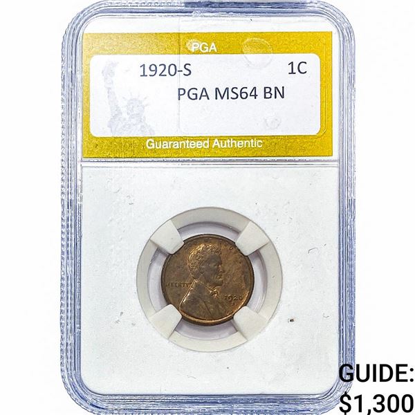 1920-S Wheat Cent PGA MS64BN
