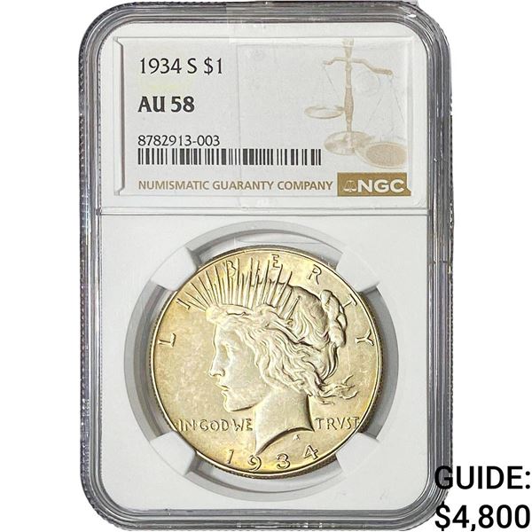 1934-S Silver Peace Dollar NGC AU58