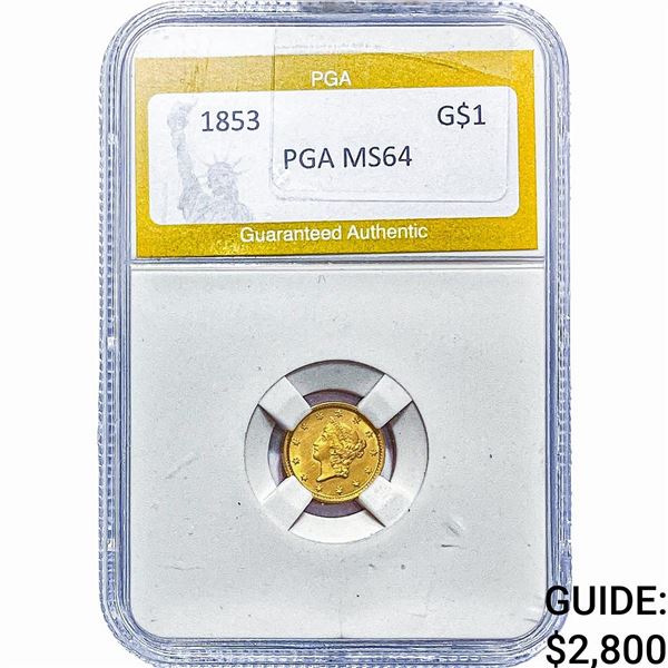 1853 Rare Gold Dollar PGA MS64