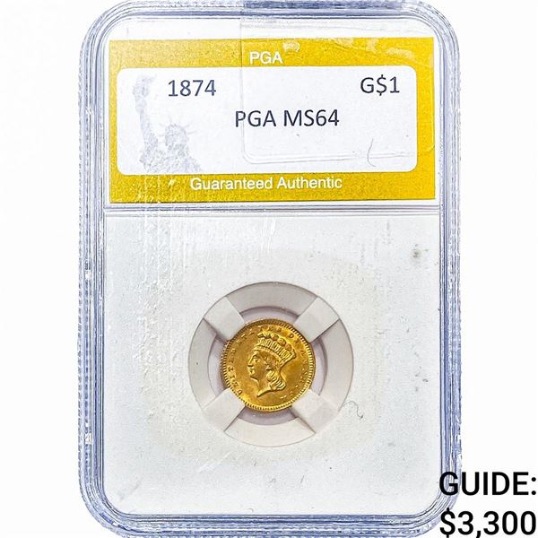 1874 Rare Gold Dollar PGA MS64