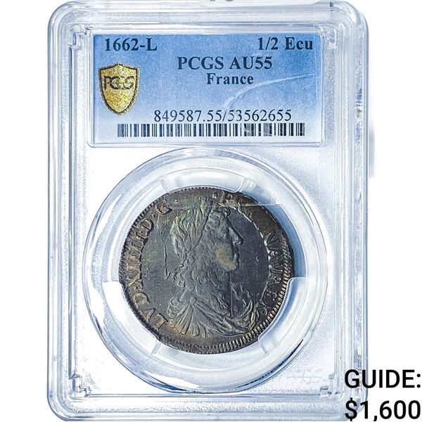 1662-L 1/2 Ecu France PCGS AU55