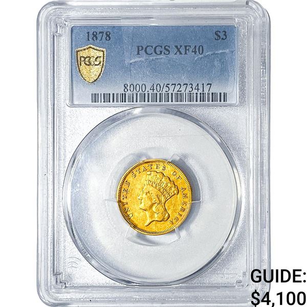 1878 $3 Gold Piece PCGS XF40