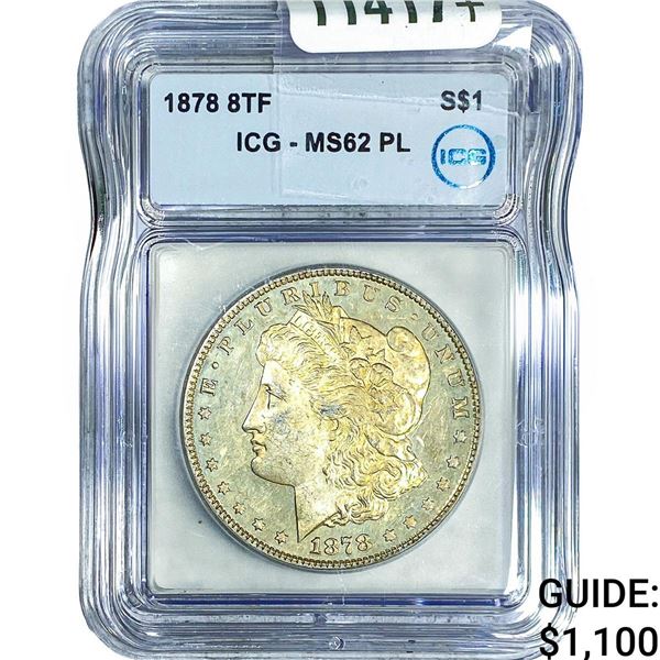 1878 8TF Morgan Silver Dollar ICG MS62 PL