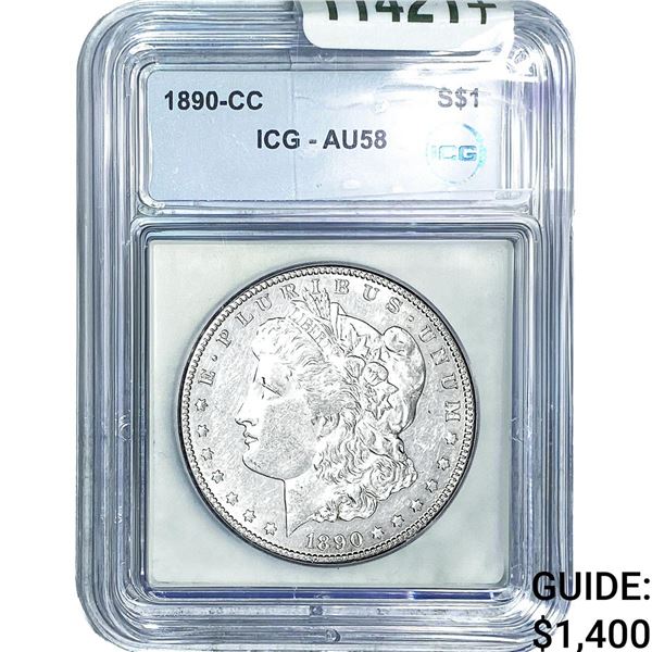 1890-CC Morgan Silver Dollar ICG AU58