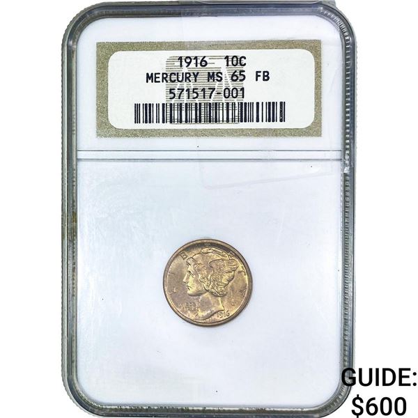 1916 Mercury Silver Dime NGC MS65 FB