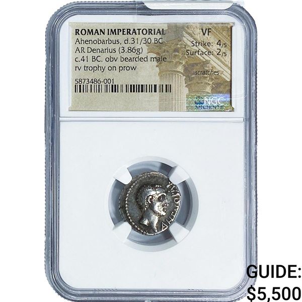 Roman Ahenobarbus, 31/30 BC Silver Denarius NGC