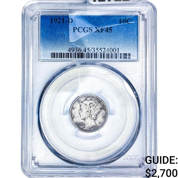 1921-D Mercury Silver Dime PCGS XF45
