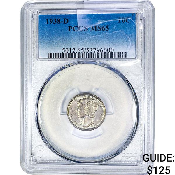 1938-D Mercury Silver Dime PCGS MS65