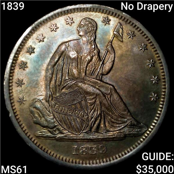 1839 No Drapery Seated Liberty Half Dollar