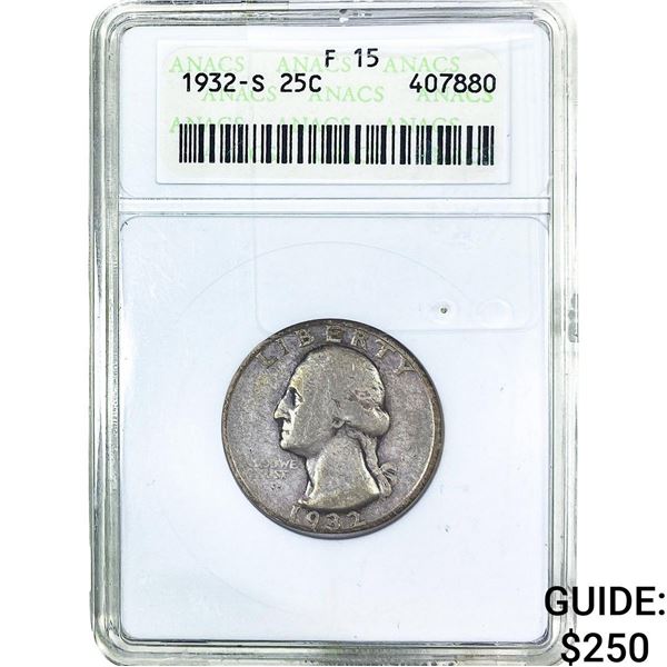 1932-S Washington Silver Quarter ANACS F15