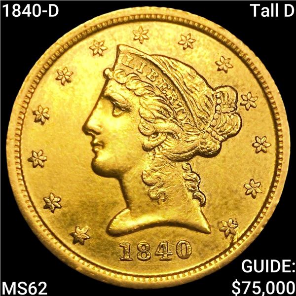 1840-D Tall D $5 Gold Half Eagle