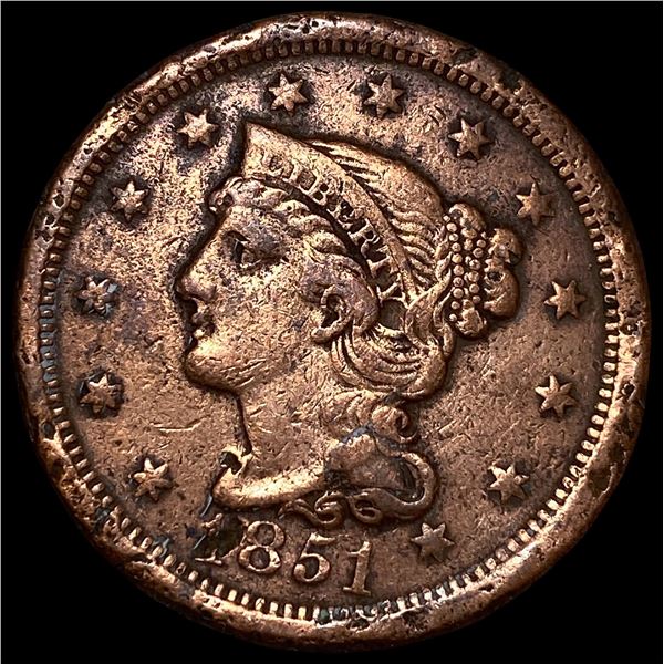 1851 Braided Hair Large Cent NEARLY  UNCIRCULATED
