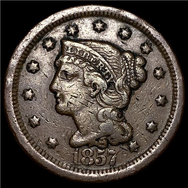 1857 Braided Hair Large Cent NEARLY  UNCIRCULATED