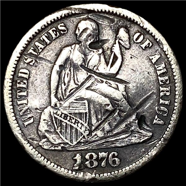 1876-CC Silver Seated Liberty Dime NEARLY  UNCIRCULATED